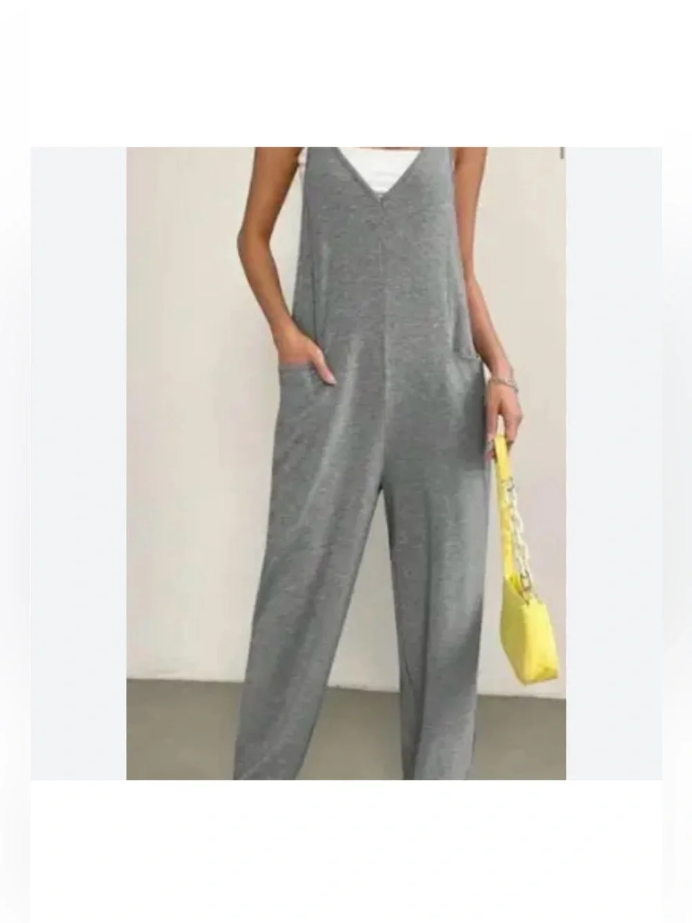 Sincerely Jules Gray V-Neck Wide-Leg Jumpsuit - Picture 1 of 4